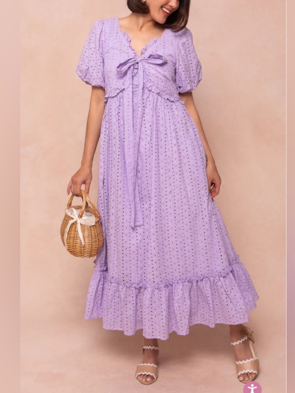 Ivy City Co Picnic Eyelet Lavender Midi Dress Purple